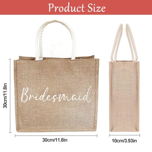Zak, Minimalist en Betrouwbare Jute Tote Bag, Vrijgezellenfeesttassen, Bruidstas, Bruidscadeautas, Bruidsdouche, Geschikt voor levensmiddelenwinkel, Picknick, Strand Holiday,, Bruin, L 4