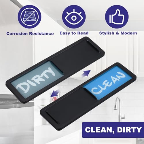 Vaatwasmachine Magneet Clean Dirt Sign, 17 x 5 Inch Clean & Vaatwasser Indicator Slider Zwarte acryl Magneetbord wasserij keuken gadgets, blauw & grijs 3