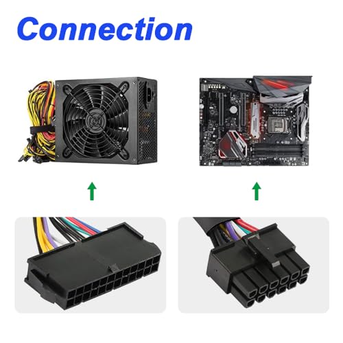 24 Pin tot 12 Pin ATX PSU Hoofdstroomadapterkabel, 24P tot 12P ATX PSU hoofdstroomadapter gevlochten geschoren kabel, ondersteunt 1150 en 1151 moederborden (0.3m) 5