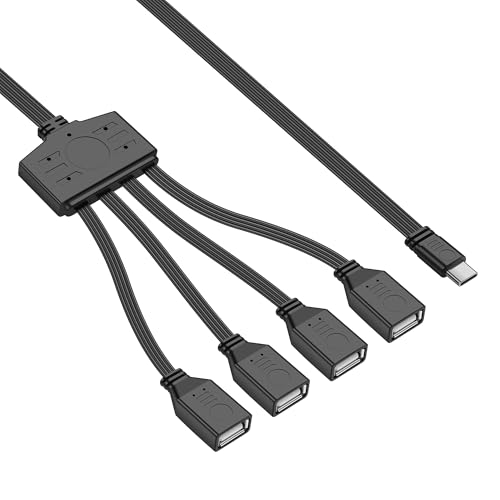 USB-C naar 4 USB-A Splitterkabel, USB 2.0 Extension Kabel met meerdere poorten opladen en gegevens synchroniseren, OTG-ondersteuning, 480Mbit/s Transfer 1m (S)