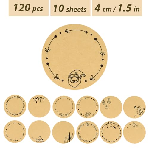 120 stuks Kerstverzegeling Sticker 4cm Ronde Zelfklevende Gift Label Xmas Kraft Sticky Sticker Envelop Seal Stickers voor Cadeaus Ambachten Decor