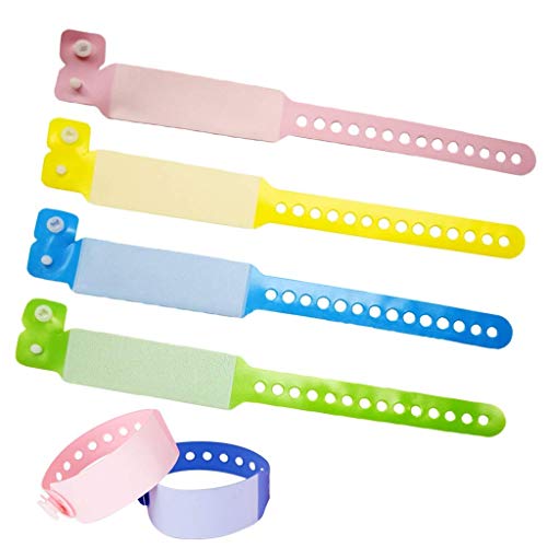 Kids ID polsband, 100 Pack wegwerpbaar Event Polsbandjes PVC ID Band voor Kinderen Veiligheid armband - (Kinderen, Roze + Blauw + Groen + Geel)