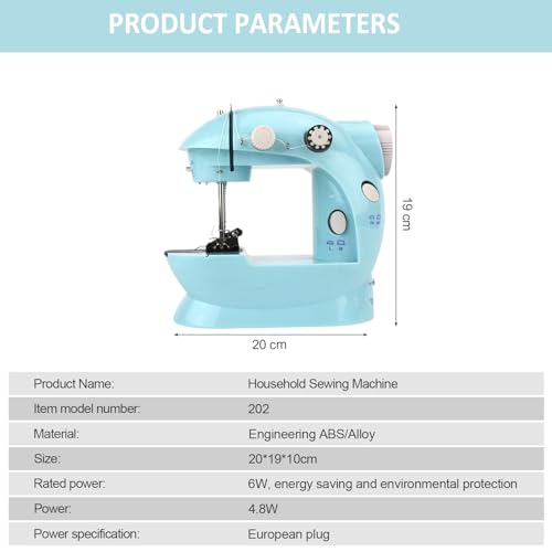 Mini-naaimachine, huishoudelijke elektrische mininaaimachine met uitbreidingstabel, voetpedaal, 202A, dubbele lijn, dubbele snelheid automatische draagbare naaikit (blauw) 3
