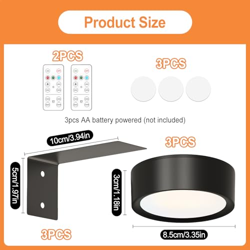 Verpakking van 3 Accu-aangedreven fotolampen met afstandsbediening, 3 lichtkleuren verstelbaar, magnetische fotolamp, draadloze fotolampjes voor foto's, fotoframes, portretten, kunstwerken