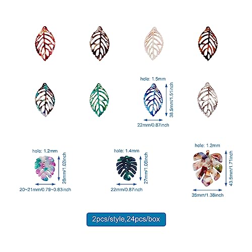 24st Hars Blad Hangers Kleurrijke Cellulose acetaat Monstera Leaf Charms Ornament voor DIY Craft oorbellen ketting armband sieraden maken, Hars