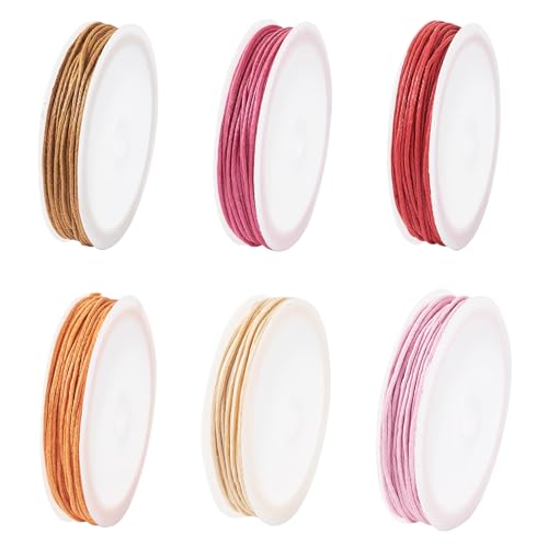6 Rolls Waxed Cotton Cords 6 Kleuren 1mm Ronde Macrame Craft Cord Waxed Jewelry Cords met Plastic Spool voor DIY armband ketting ambachten sieraden maken, Rood