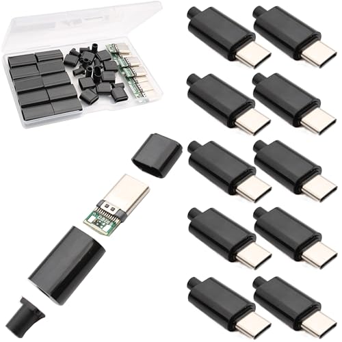 10st Micro USB 3.1 Type C Plug 24 Pin, DIY Micro Type C USB 3.1 Bus Solderen SMT Type met Zwarte Case Cover
