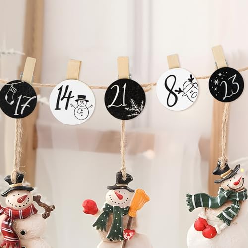 Verpakking van 24 Advent Calendar Clips met nummers, 1-24 Houten Kerst Pegs, Decoratieve Mini Kerstmis Clips, Ronde decoraties voor foto frames, Cadeautassen 3