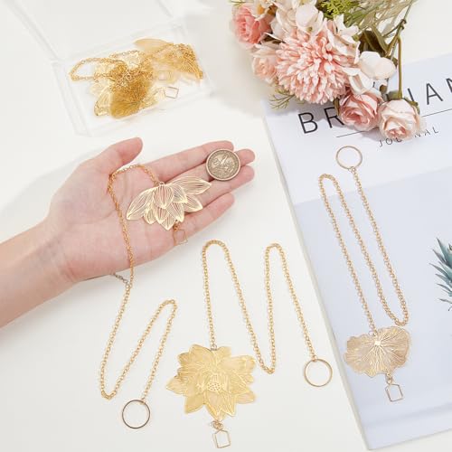 6 stuks, 3 stijlen, goud ketting lotus blad opknoping decoraties in de vorm van een lotus blad voor prisma ramen, binnen en buiten tuin decoratie, 47.5-50.5cm 3