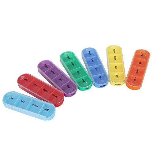 Medicine Storage Box, Color-Coded Tablet Organizer met 4 Compartments for Morning, Middag, Avond en Slaaptijd, Portable Weekly Pill Box met 3