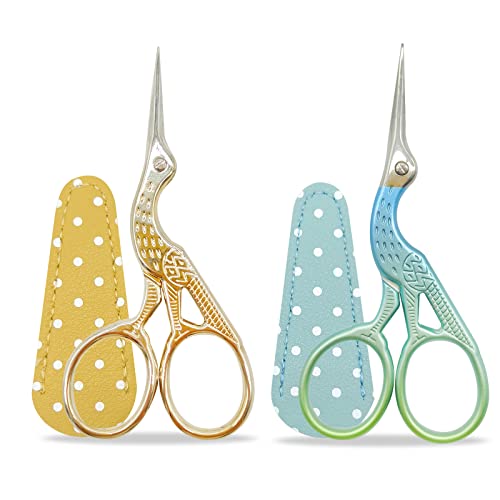 Borduurwerk schaar, Set van 2, Kleine Ooievaars schaar, Roestvrij stalen schaar voor ambachten, Naaien met Faux lederen schaar Hoes