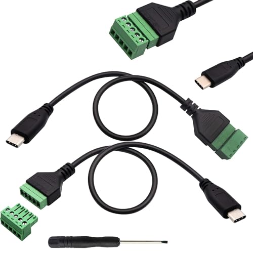 2 stuks terminal stekkers USB C, USB C mannelijke kabel, USB C stekker naar 5 pin terminal blok kabel USB C soldeervrije schroef terminals voor het laden en overbrengen van gegevens