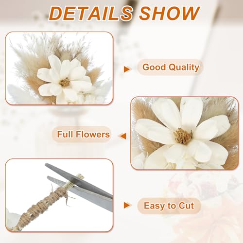 Mini gedroogde bloemen boeket, 4 stukken, Pampas gras natuurlijke wilde bloemen met stengel decoratie Gypsophila bloem plant Boho voor DIY ambachten, Prop, wit 3