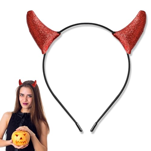 Glitter Devil Horns Hoofdband Rood Halloween Devil Ears Headband Tiefling Horns Cosplay Kostuum Accessoires voor vrouwen, mannen en meisjes, Fancy Dress Cosplay en Demon Devil Thema partijen
