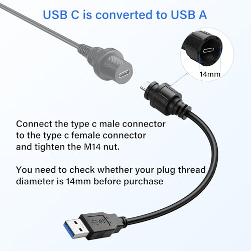 USB3.0 naar USB C Kabel USB C Man naar USB A 3.0 Man Tweeweg Transmissie Oplaadadapter met Threaded Vaste, 30cm/11.8in 4