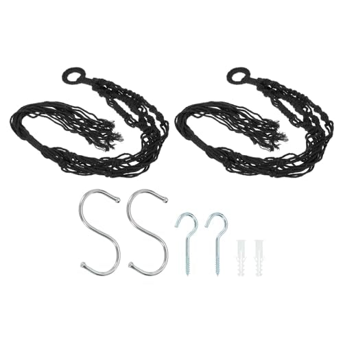 Macrame Hangende Planter, 2 stuks 70cm Handgemaakte Hangende Plantenhouders Bloem Pot Hanger Bloem Pot Hanger voor Binnen Outdoor Decor, Zwart