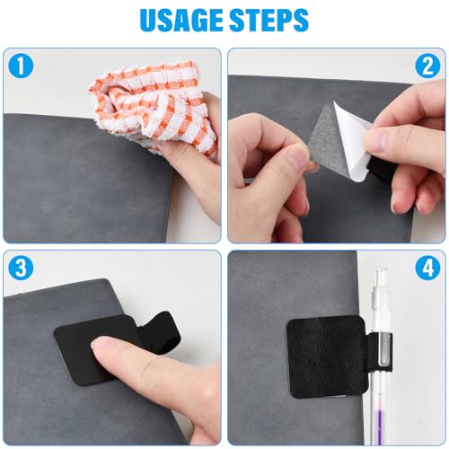 Verpakking van 10 Kleefpenhouders voor dagboek, Sticky Pen Houder met Elastische Band, Lederen Pen Houder met lus, Zelf-Adhesive Pen Houder voor Tablet, Notebook kalender Pen Houder 3