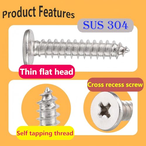 20 st. Dun zelftappende schroeven, kruiskop plat hoofd, 304 roestvrij staal, M4 x 16mm, houtschroeven voor reparaties 3