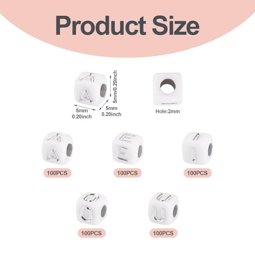 500st Vierkante Klinker Letter Kralen Kubus 5mm Wit Alfabet Kralen A/E/I/O/U Initial Letter Kralen Klinker voor vriendschap armbanden Kettingen sieraden maken 3