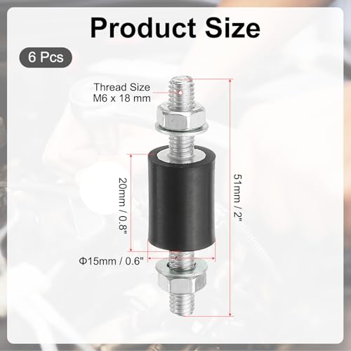 20x15mm Rubber Studs Shock Absorber, 6st M6 Rubber Isolator Mounts Cilindrische Anti-Vibratie Isolator Mounts met Noten voor Garage Motor Air Compressors Motoren (VV Type)