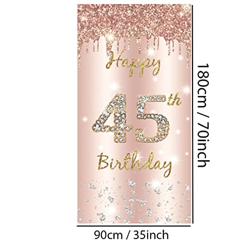 45e verjaardag vrouwen decoratie, gelukkig 45 verjaardag deur Banner Rose Gold,45e Verjaardagsstof Getekende Poster Deur Decoratie,Virthday Party Welkom Teken 5