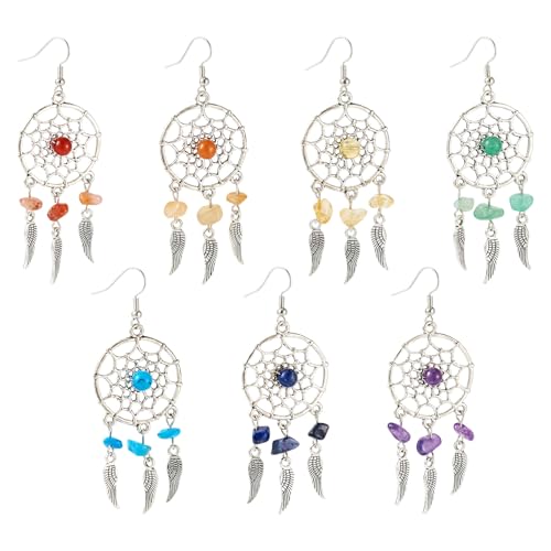Droomcatcher oorbellen antieke Suncatcher Dangle Charms met natuurlijke stenen Chips Legering Wing hangers voor DIY gehaakte oorbellen Bohemia Cowgirl oorbellen, Steen