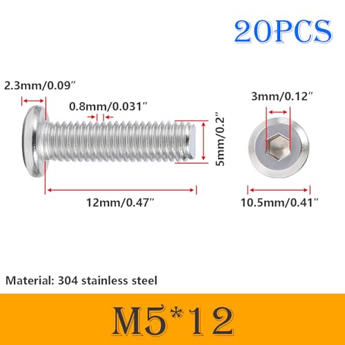 20 Bolt set M5 x 12 mm, Hex kop schroeven