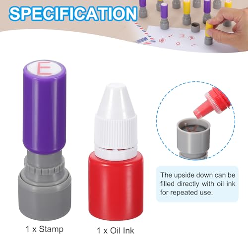 10mm brievenstempels, E-Alphabet stempels Mini Zelf inkt stempels Plastic inkt stempel Set voor leraar, klaslokaal, scrapbooking, rode inkt, paarse Shell 3