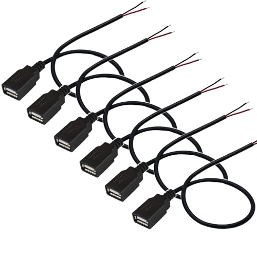 Pak van 6 USB-poort, USB-poort voor Solderen, USB-plug, 2 Pin Kabel, Pigtail Kabel voor doe-het-zelf vervanging Reparatie (30cm)