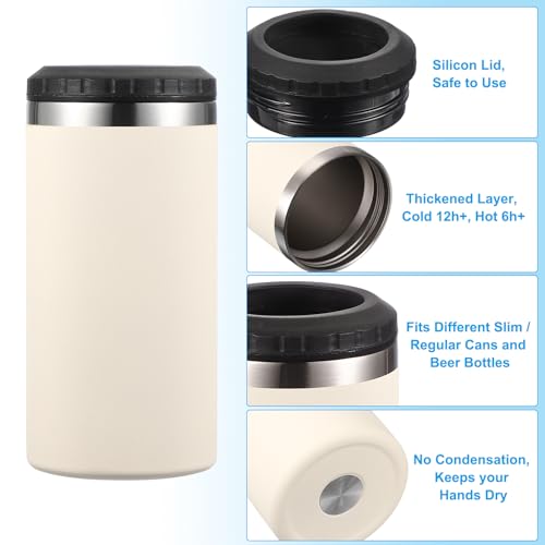 Slim Can Cooler, 16oz Skinny kan geïsoleerd bier sleeve Drinkhouder voor bier soda koffie gewone blikjes en flessen, Beige 4