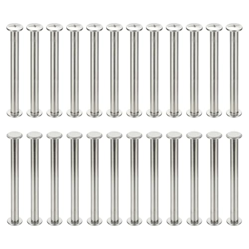 24 Sets Chicago Schroeven, 5x55mm(DxH) Chicago Schroeft Phillips Bindende Post Schroef Bolts Lederen Rivets 304 Roestvrij staal voor lederen riem Scrapbook Fotoalbums, Zilver