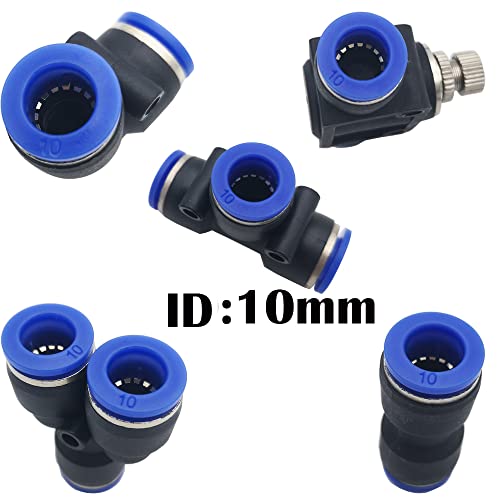 13-Piece Quick Coupling Air Push Kit, slang aansluiting, voor 10 mm PU/PE/Nylon Tube (Type Y + T + L + I + Combinatie slangventiel)
