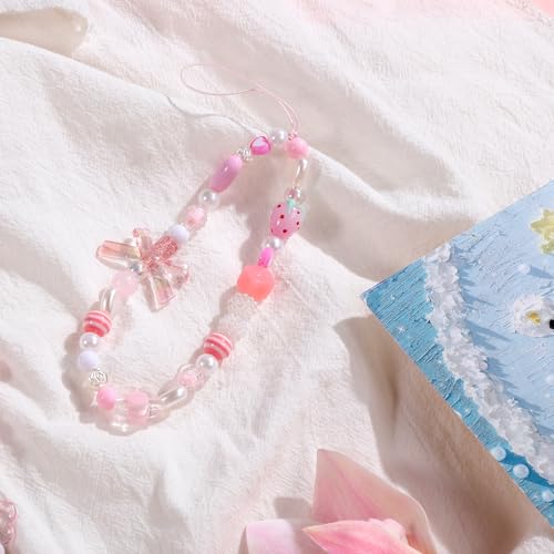 Mobiele telefoon hanger, telefoon charme mobiele telefoon hanger mobiele telefoon ketting kralen telefoon ketting pols lanyard korte telefoon charme Kawaï telefoon koord armband kort voor 3