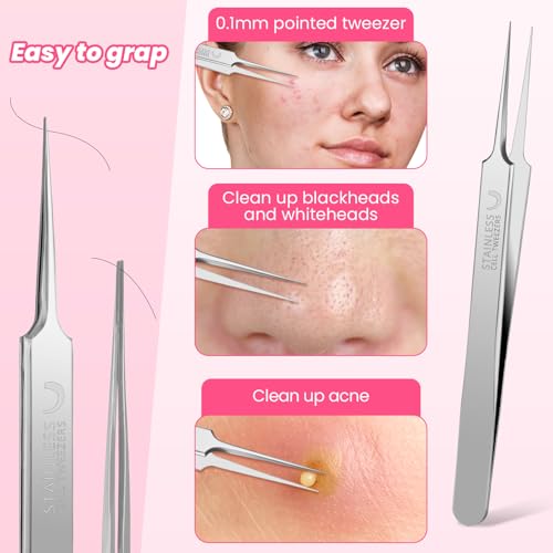 3 stuks Blackhead Verwijdering Tweezers Set, Pimple Remover Set, Tweezers voor het verwijderen van ingegroeid haar, roestvrij staal, Blackhead Extractor voor Acne 3