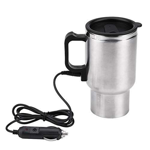 12v 450ml Auto Verwarming Cup Elektrische Smart Verwarmde Koffie Cup, Travel Mugs Drinken Waterfles Snelle kokend water Verwarming (zwart en zilver)