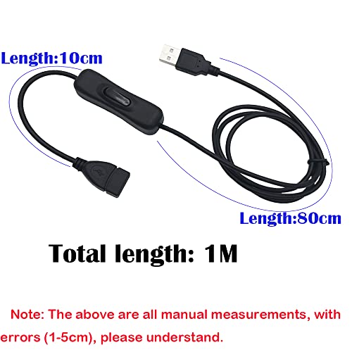 3 x USB-uitbreidingskabel met aan/uit-schakelaar Compatibel met stuurprogramma's LED-desklamp, USB-fan, LED-strips (1m, zwart)