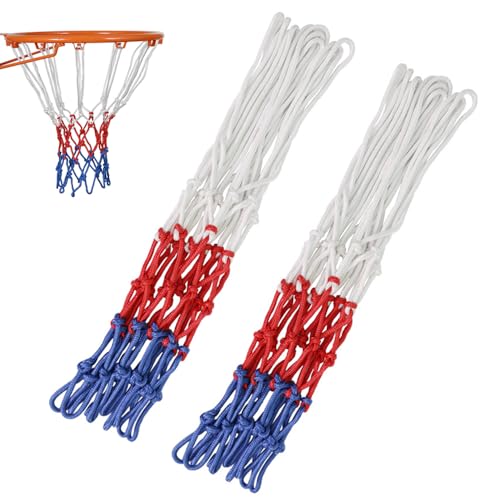 Pack van 2 Heavy Duty Basketball Net, Gevlochten Multi-Kleur Basketball Net Net Net, Past Standaard 12 Loops Basketball Hoop Tricolor Basketball Hoops, Outdoor Vervanging en