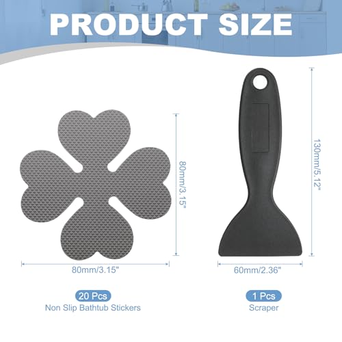 20 stuks Non Slip Bad Stickers, Non-Slip Douche Stickers met Scraper Badkamer Douche Vloer Stickers Vier Leaf Shape Leuke Treads Badkuipen, Grijs