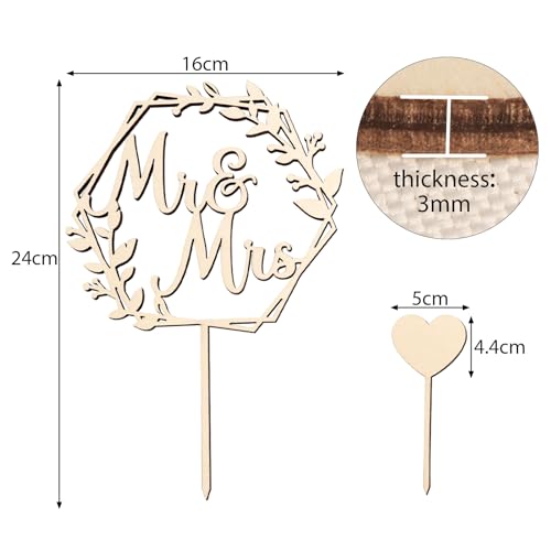 2 stukken bruiloft cake decoratie houten decoratie Mr. Mevr. Hart cake decoratie voor cupcakes bachelorette Partij Gouden Bruiloft