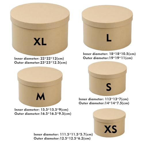 Cadeaudoos, Ronde Set van 5, Cadeaudoos met deksel, Ronde Cadeaudoos, Kartonnen Dozen, Kraft Papier voor Verjaardag, Bruiloft