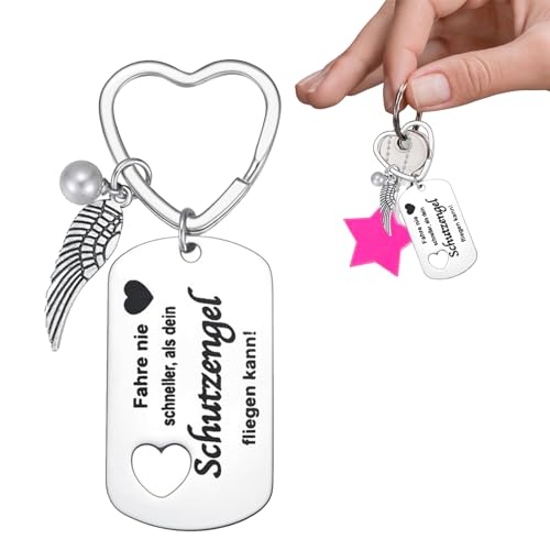 Sleutelhanger Hartbeschermer Angel Car Drive Safe Key Chain Roestvrij staal Lucky Charm Auto Rijbewijs Cadeau voor Familie Zilver Nee, siliver.