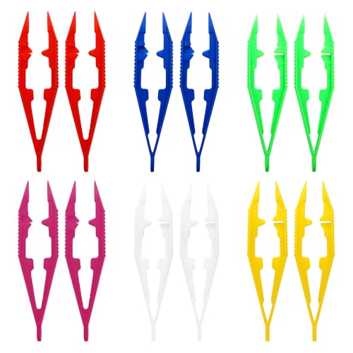 12 stuks Plastic Tweezers, 10cm Reptielen Voederbalk DIY Kleurrijke Craft Tweezers Kids Tweezers Amfibieën Voederhulpmiddel voor kralen Picking Fuse, voeden Reptielen