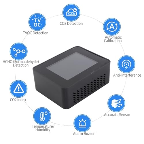 Indoor Air Quality Monitor Real Time Detectie LCD-scherm Nauwkeurige CO2 Monitor TVOC HCHO Temperatuur Vochtigheidstester 3