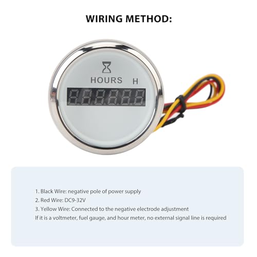 Boot Motor Uur Counter, DC 9-32V 52MM Boot Ronde Digitale Uur Meter Hoog Nauwkeurige Uur Meter Ronde Meter voor Motorhomes Yachts Vissersboten (Witte wijzerplaat Silver Bezel) 4