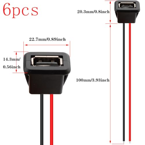 Verpakking van 6 USB-A socket 2-draads flush-mounted type A socket, USB-A stopcontact voor paneelmontage 3A snellader type A socket met klik groef gesp
