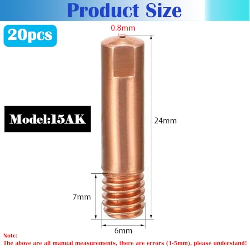 Las Contact Points, Dujelixa 20 Stuks 15AK Power Nozzles Lassen Contact Point 0.8mm, M6 Mig Nozzle, Handheld Lassen Tip, Gas Lassen Nozzles, voor 15AK MIG/MAG Lassen Brander Accessoires Draag Onderdelen