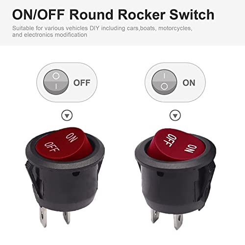 10 x Ronde schakelschakelaar, 12 V, Rocker Switch, Car Rocker Switch, SPST 2 Pool, aan/uit, 6A/250V, 10A/125V AC, voor auto's, boten, rood 5