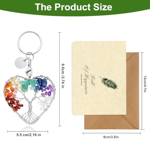 Originele Boom van het Leven Sleutelhanger Prachtige Hart 7 Chakra Heal Crystal Boom van het leven Keychain vrouwen mannen chic sieraden hanger sleutelhanger geluk voor paren en vrienden met kaart, transparant 4