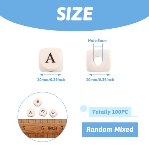 100 st. Natuurlijke houten brief kralen 10mm grote gat kubus spacer kralen houten alfabet kralen voor DIY ketting oorbellen armbanden Sleutelkettingen Sieraden maken