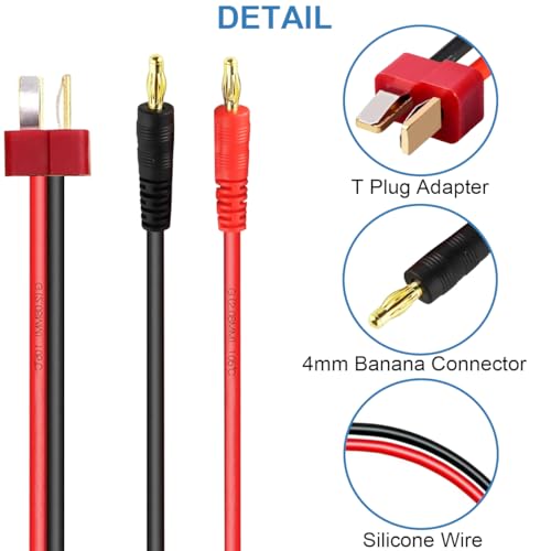 3st T Plug tot 4mm Banana Plug Adapter, 4mm Banana tot T Plug Adapter Laadkabel Batterij voor RC Helicopter Quadcopter Lipo Batterij 5